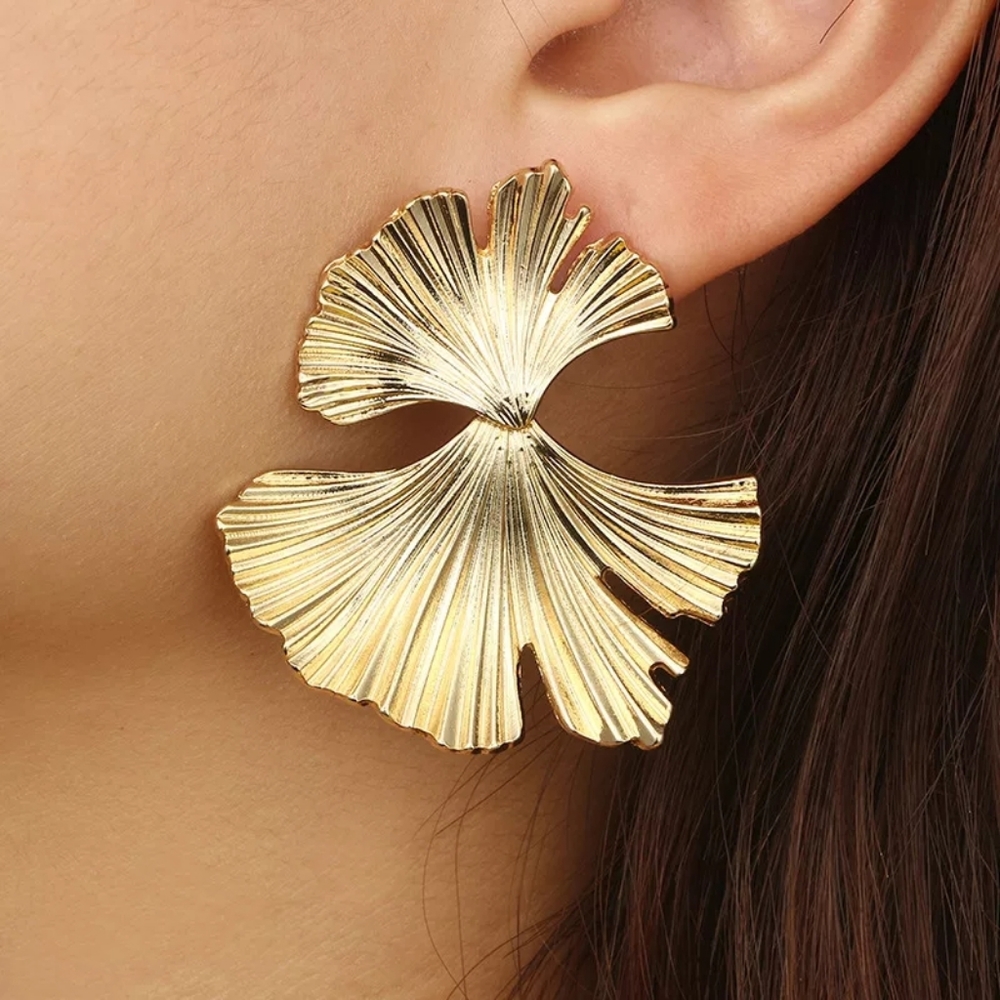 Bohemian Geometric Gold Color Ginkgo Biloba leaf shape Punk Earrings